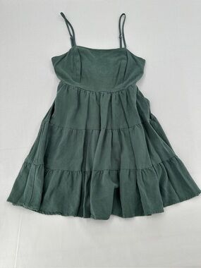 Lulus Make a Day of It Sage Green Linen Blend Cutout Tie Back Tiered Mini Dress